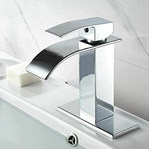 Faucet, Bathtub Faucets Washbasin Hot Handle Interface Pe Hole Copper Spout Inlet Waterfall with Water and Cold Sink Lavatory Faucet Wash Tube Cm Bathroom/Kitchen for Wide- Mouth Single (Color : SIL