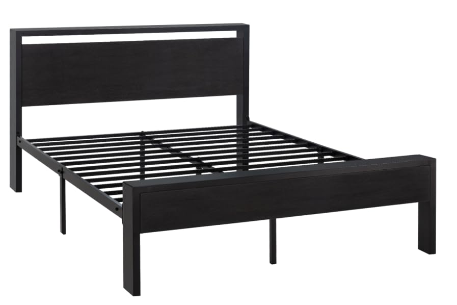 Allewie Queen Size Platform Bed Frame with Wooden Headboard and Footboard, Heavy Duty 12 Metal Slats Support, No Box Spring Needed, Under Bed Storage, Noise Free, Easy Assembly, Black Oak