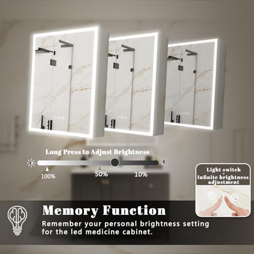 Elephmirr Vanity Mirror Bathroom Storage Medicine Cabinet with Lights Anti Fog,20x26 Inch,Recessed Smart led Small Mirrors Wall Metal Magnifier﹐with Left Doors Eectrical Outlet USB,Surface Mount