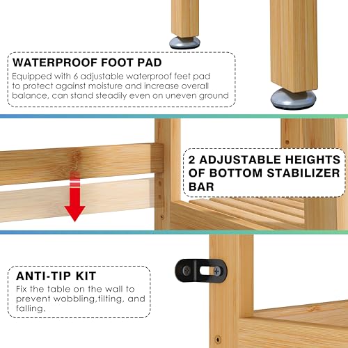 SMIBUY Over The Toilet Storage, Bamboo 6-Tier Bathroom Storage Shelf with Drawers, Freestanding Above Toilet Organizer Rack, Mass-Storage, Space Saver for Small Room (Natural)