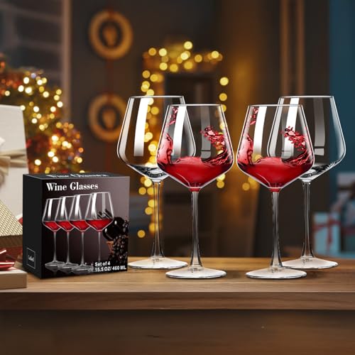 PARACITY Wine Glasses Set of 4, Hand Blown White and Red Wine Glasses, Burgundy Wine Glass, Christmas Gifts, 16oz Red Wine Glasses for Women, Men, Wedding and Birthday