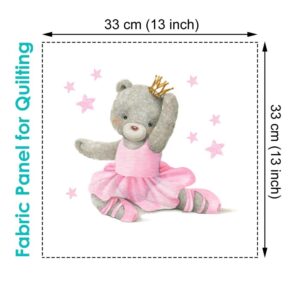 UniqueFabricPanels 13x13 inch Quilt Square, Cute Image of Teddy Bear Ballerina, Fabric Panel for Quilting, Baby Quilt Panel, Cotton Baby Panel, Panel for Quilts, Pink, Grey