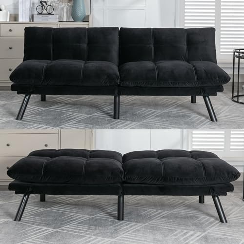 Futon Sofa Bed,Convertible Folding Futon Couch Breathable Small Couch for Compact Living Studio in Living Room and Bedroom,Offices,Dorm Loveseat (Black)