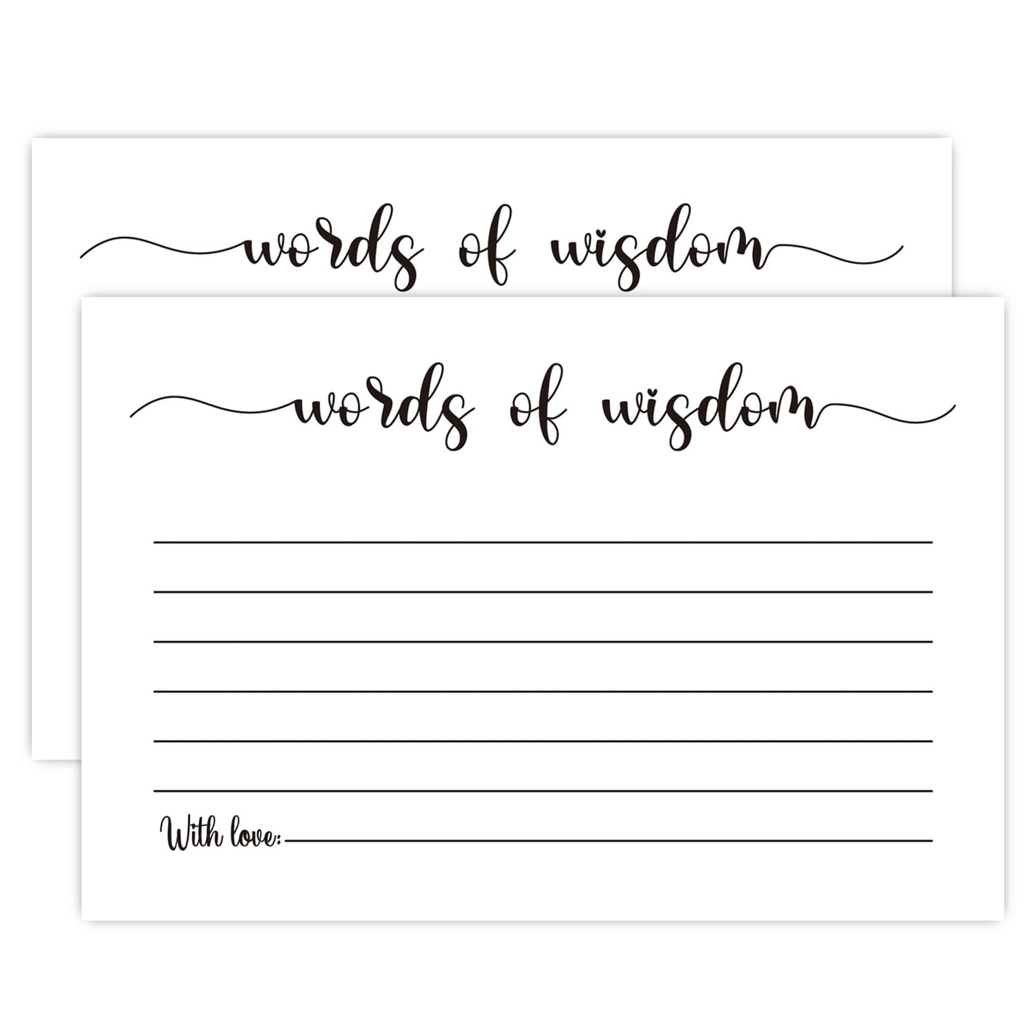 50 Words of Wisdom Card, Blank Advice Cards, for Bridal or Baby Shower Party Games, Mr and Mrs Bride Groom, Graduation (4" x 6")