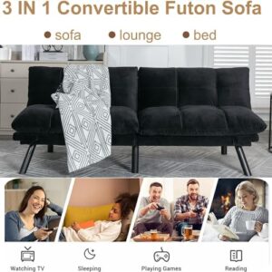 Futon Sofa Bed,Convertible Folding Futon Couch Breathable Small Couch for Compact Living Studio in Living Room and Bedroom,Offices,Dorm Loveseat (Black)