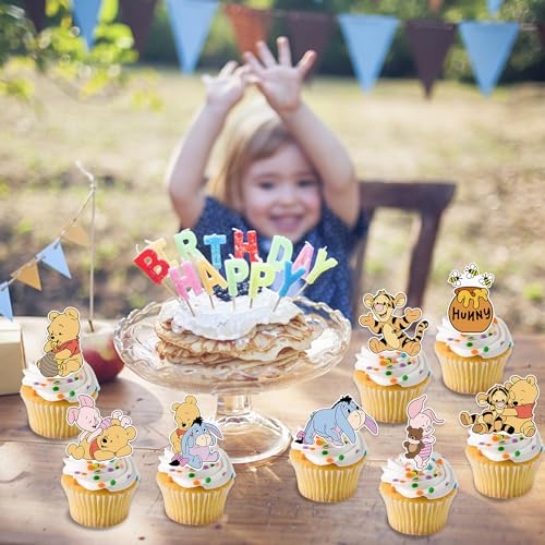 48CS Winnie Cupcake Toppers For Birthday Party Cupcake Decorations Baby Shower Decorations