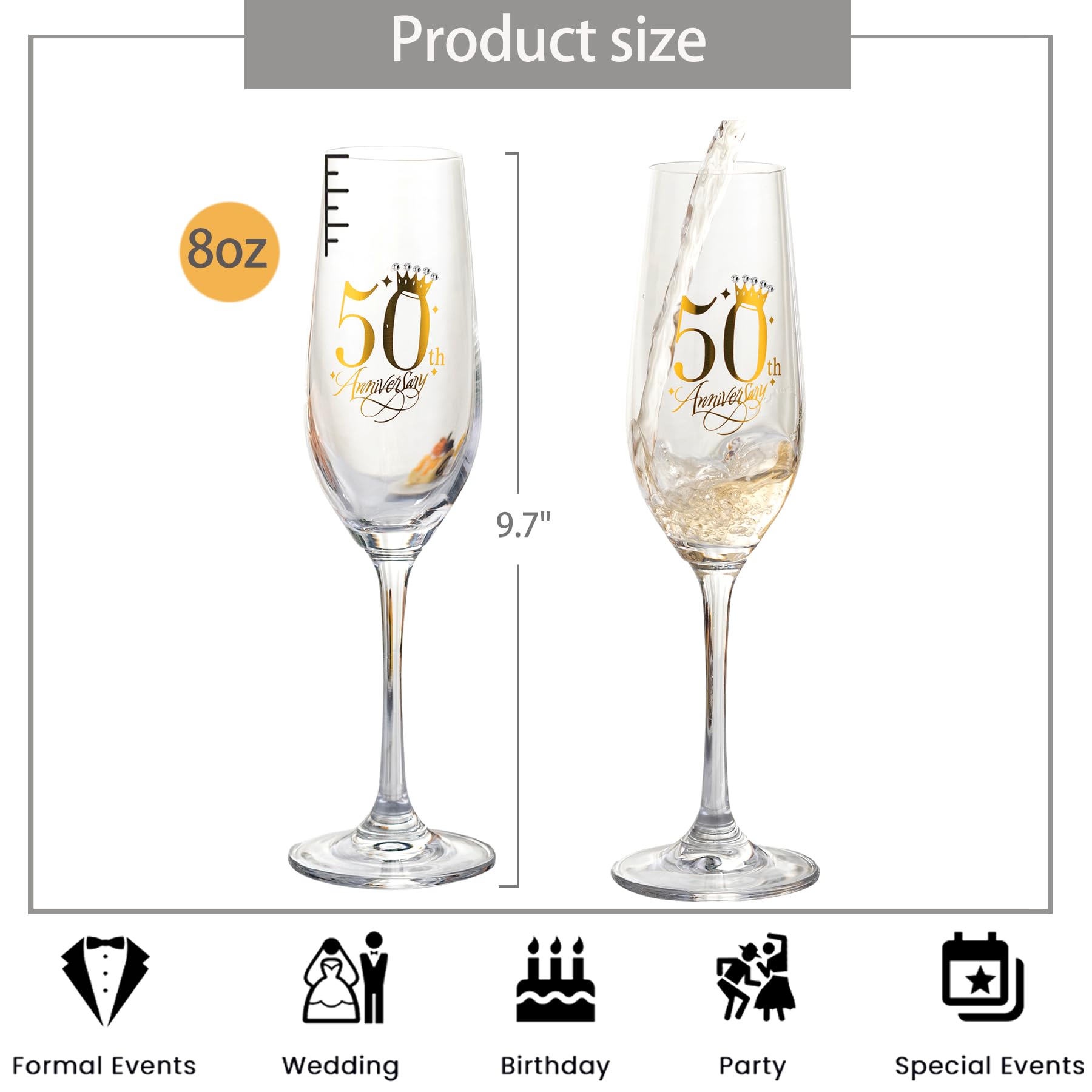 50th Wedding Anniversary Champagne Flutes Gifts 50th Anniversary Decorations Champagne Glasses Embellished with Rhinestones Couple Wedding Gifts for Anniversary, Gifts for Parents Anniversary