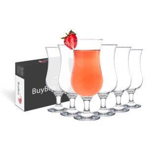 the mask el turko large hurricane glass set of 6 pcs 15.5 oz / 460 ml milkshake,tall cocktail glasses, mojito, margarita, sangria, pina colada glasses, stemmed big coupe glassware