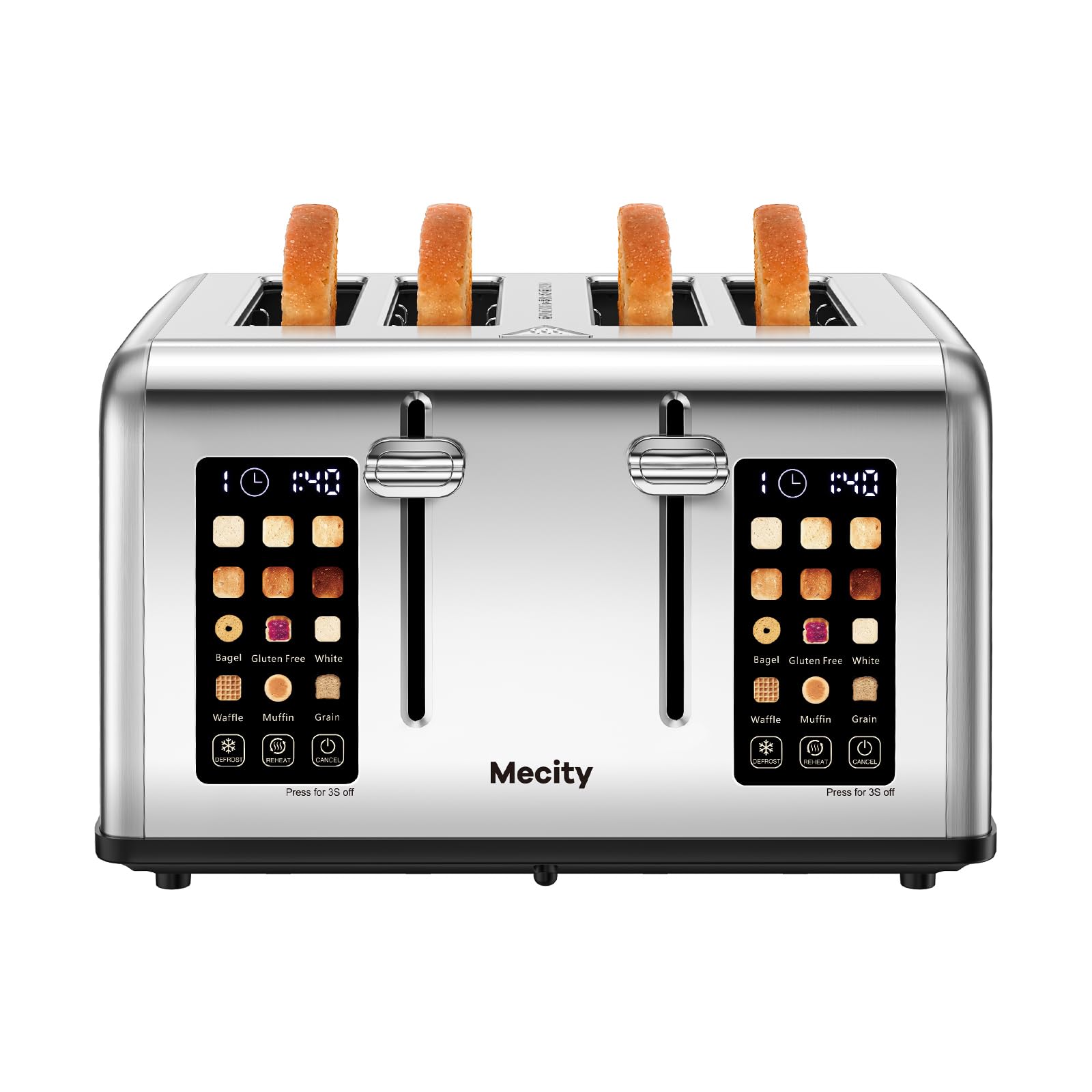 Mecity 4 Slice Toaster Touch Screen Control 4 Wide Slot, Stainless Steel Smart Bread Toaster for Bagel Muffin Waffle, Dual Control Pannel, Timer, Defrost, Reheat, 120V 1650W