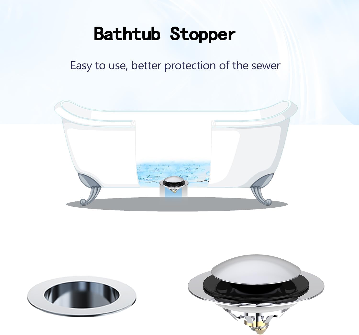 GEKJDMER Universal Tub Stopper Bathtub Drain，Pop Up Bath Drain Tip Toe Bathtub Drain Stopper，Replaces Bath Tub Lift and Turn, Tip-Toe and Trip Lever，Easy to Install and Clean