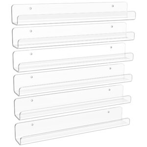 upsimples 6 pack clear acrylic shelves, 12" nursery book shelves for wall, floating bookshelf for kids baby, vinyl display, record holder, magazine rack, picture ledge shelf