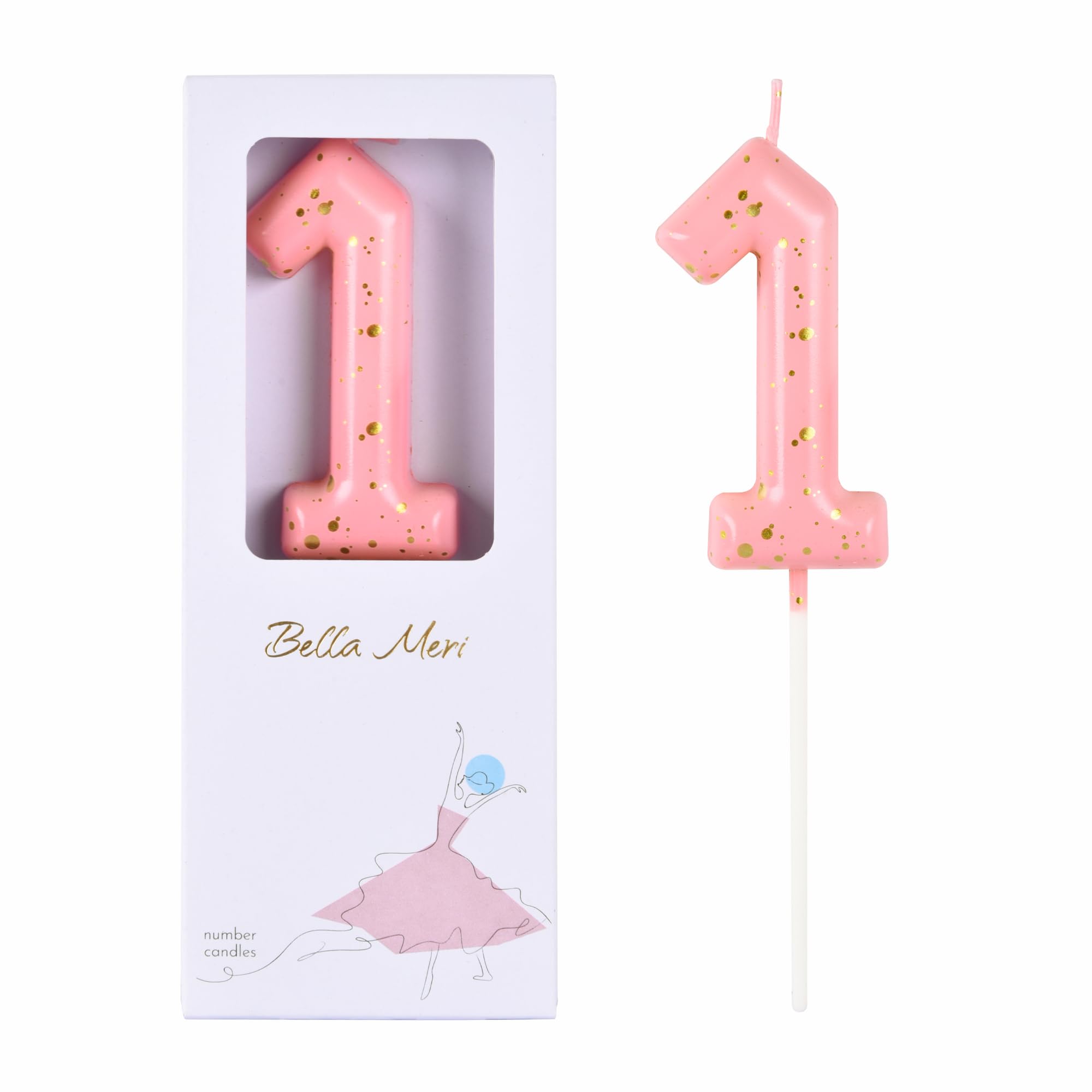 Bella Meri 2.76 Inch Classical Pink Gold 1 Number Birthday Candles, Gold Number Candles, Cake Number Candles, Party Celebration