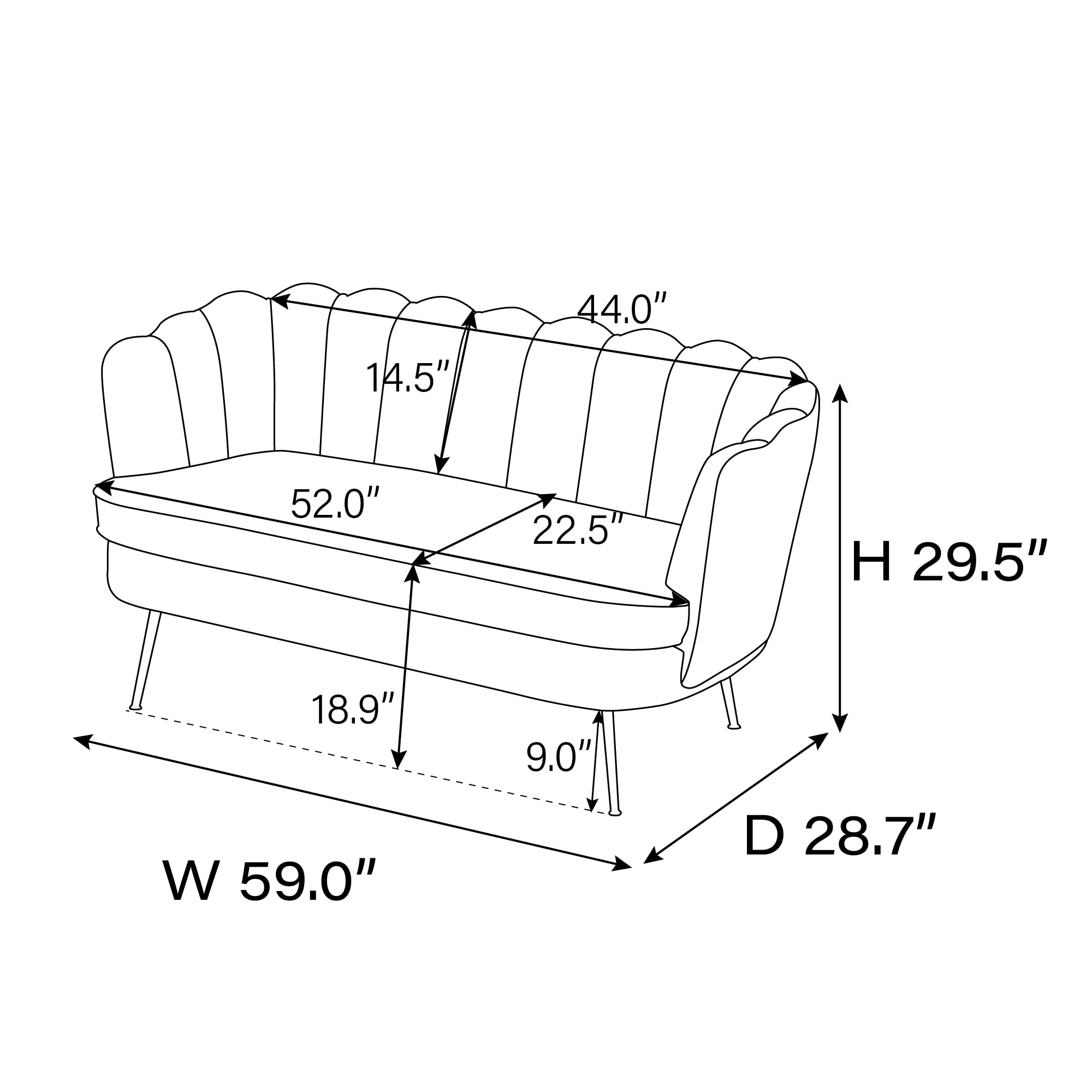 AnwickNomo 59" Modern Chenille Loveseat Small Sofa with Flower Shaped Back, 2-Seater Club Couch with Gold Metal Legs for Small Space/Office/Studio/Living Room/Apartment/Bedroom (Green+New)