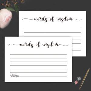 50 Words of Wisdom Card, Blank Advice Cards, for Bridal or Baby Shower Party Games, Mr and Mrs Bride Groom, Graduation (4" x 6")