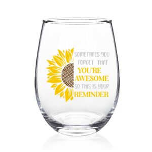 futtumy 17oz sunflower stemless wine glass - inspirational gift for women, coworker, boss, christmas, birthday