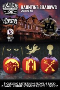 winchester mystery house haunting shadows carving kit by pumpkin masters: 13 piece set, included lights cast spooky shadows