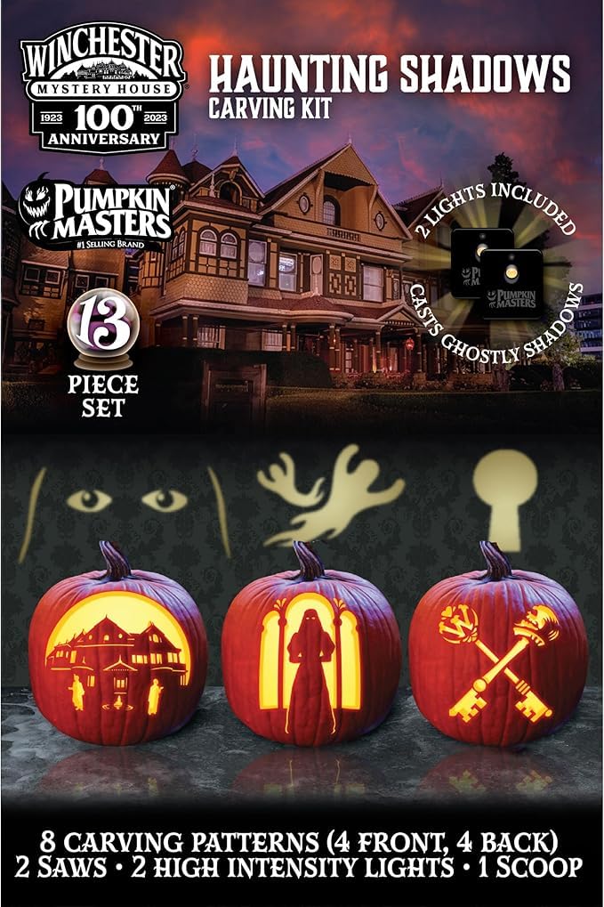 Winchester Mystery House Haunting Shadows Carving Kit by Pumpkin Masters: 13 Piece Set, Included Lights Cast Spooky Shadows