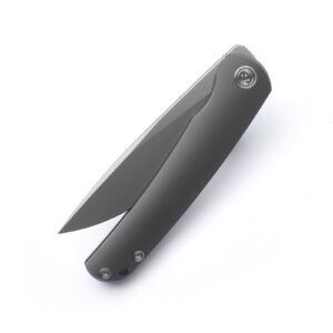 Miguron Knives M Akri Front Flipper Folding Knife 3.75" M390 Blade Dark Grey PVD Titanium Handle Camping Hiking Pocket Knife MGR-612DG