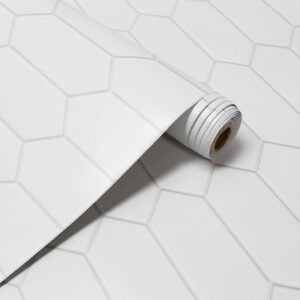 INNO STICKERS Contact Paper Peel and Stick Backsplash Wallpaper for Kitchen Bathroom Countertop Removable Vinyl Long Hexagon Geometric Temporary Wallpaper White Decor Wallpaper 17.1"x118"