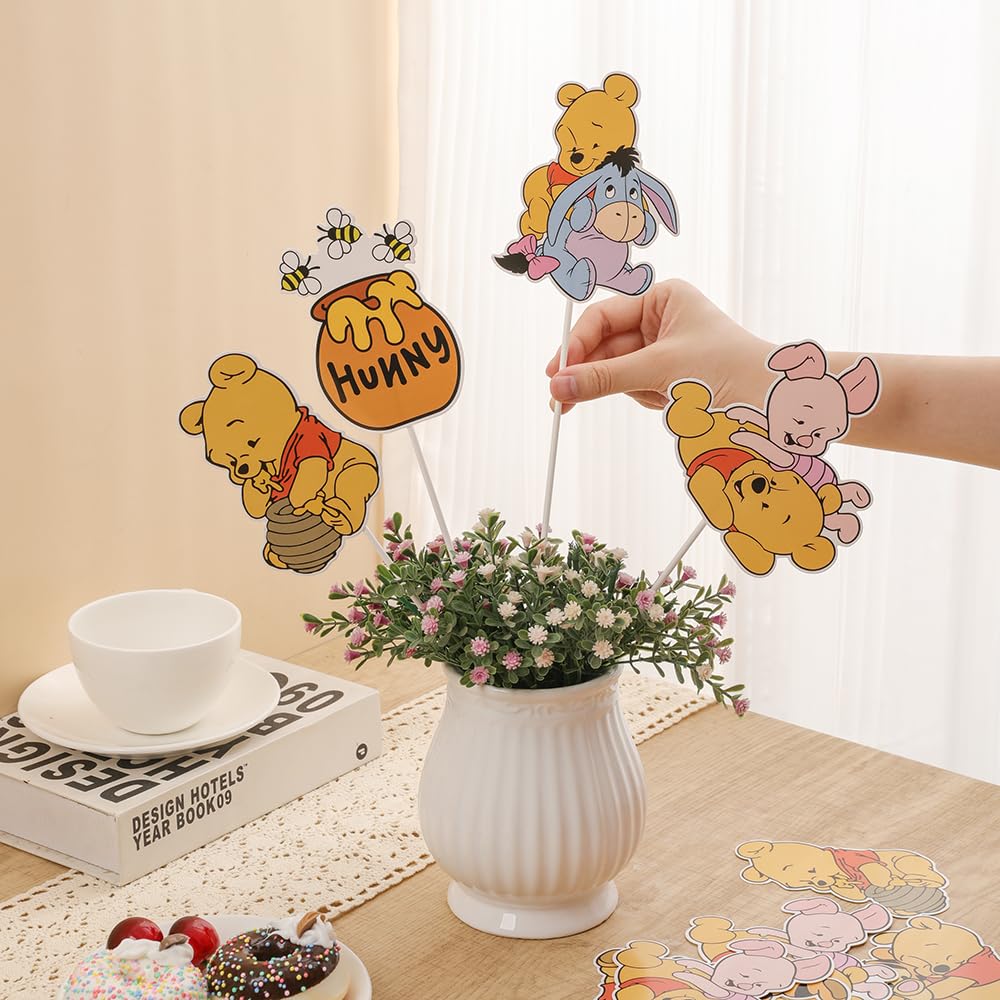 24PCS Winnie Party Decorations,Centerpieces Decorations Stick Table Toppers For Birthday Party Supplies Decor Table Toppers