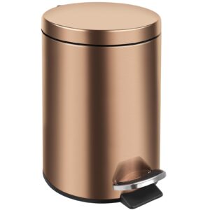 hyzswgc 2.1 gallon/ 8 liter metal trash can with lid soft close, foot pedal-brushed stainless steel, satin nickel finish, removable inner waste basket, step trash bin for home, office (gold)