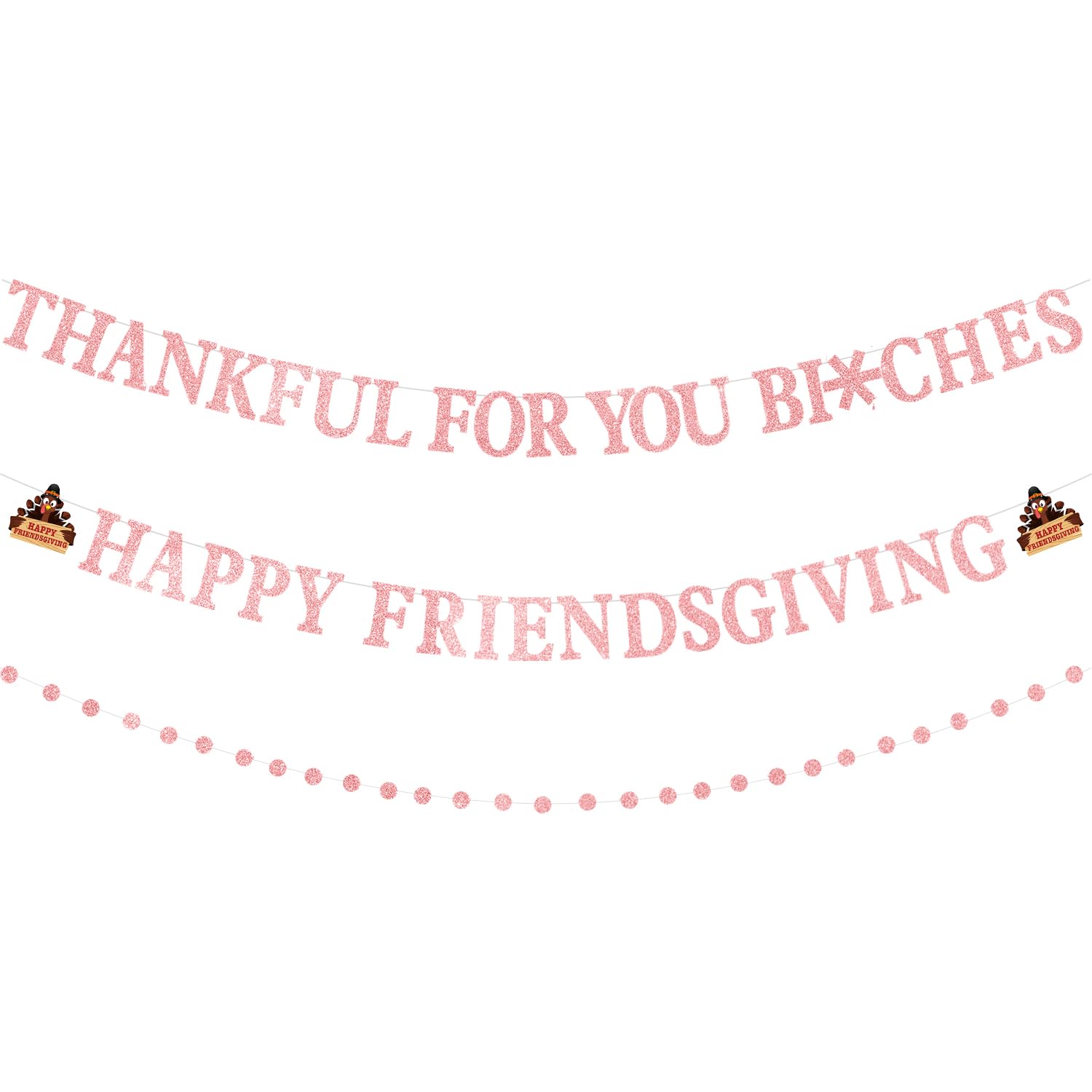 GEJ Happy Friendsgivng Banner,Thankful for You Banner,Girly Friendsgiving Party Decorations, Pink Friendsgiving Decorations,Thanksgiving Decorations Banner for Thanksgiving Friendsgiving Mantel