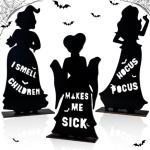 3pcs hocus pocus wooden table centerpieces, hocus pocus halloween decoration silhouette witch signs decor, i smell children &makes me sick halloween wooden signs