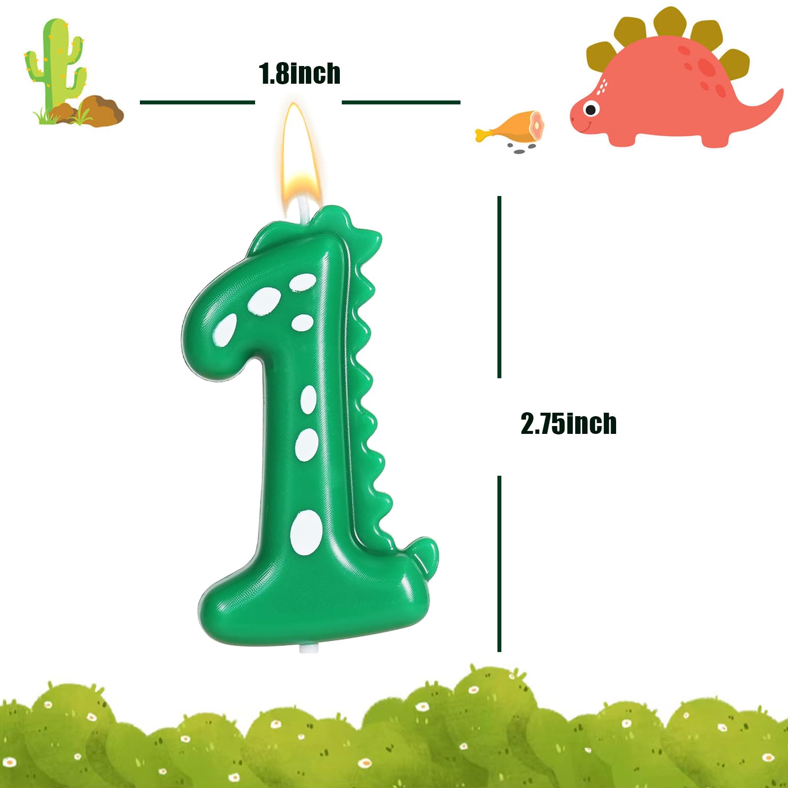 Green Number 1 Dinosaur Candle for Boy Birthday Party Decorations, 1st Birthday Dinosaur Party Supplies, Dino Theme Birthday Number Candle Cake Topper Decorations