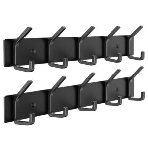 evory 2 pack coat rack wall mount, 16.65 inch heavy duty metal coat wall hooks for hanging, wall hook rack coat hanger for purse clothes jacket backpack entryway bathroom kitchen, matte black