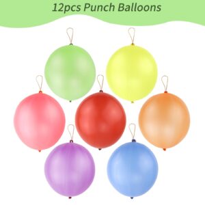 RUBFAC 12 Punch Balloons Punching Balloon Heavy Duty Party Favors For Kids, Bounce Balloons with Rubber Band Handle for Birthday Party