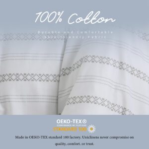 Uniclinens Geometric Duvet Cover King - Ivory White Duvet Cover Set, 100% Cotton Abstract Boho Printed Pattern Set, 3 Pcs Include 1 Duvet Cover (90”x104”) and 2 Pillow Shams (20”x36”), No Comforter