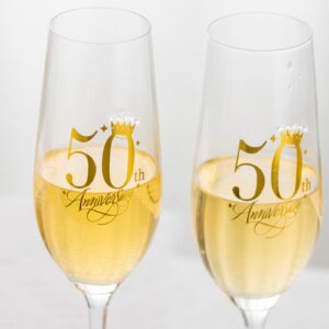 50th Wedding Anniversary Champagne Flutes Gifts 50th Anniversary Decorations Champagne Glasses Embellished with Rhinestones Couple Wedding Gifts for Anniversary, Gifts for Parents Anniversary