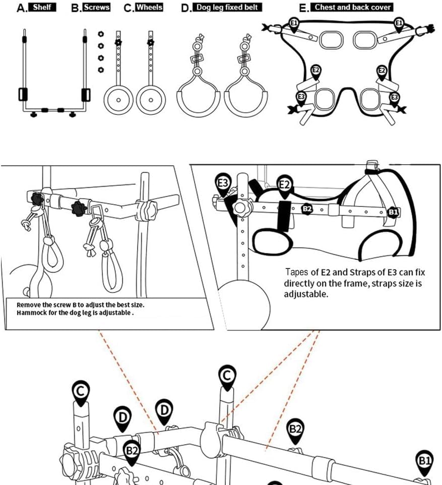 Adjustable Dog Wheel-Chair for Back Legs,Pet Walk Tools,Pet Mobility Aids with Wheels,Dog Leg Brace and Hip Support, Suitable for Back Legs,Dog Assisted Walking Device