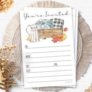 Rustic Fall Harvest Invitations - (20 Count) Autumn Country Watercolor 4x6 Invitations With Envelopes for Bridal, Baby Shower, Wedding, School, Neighborhood & Church Events