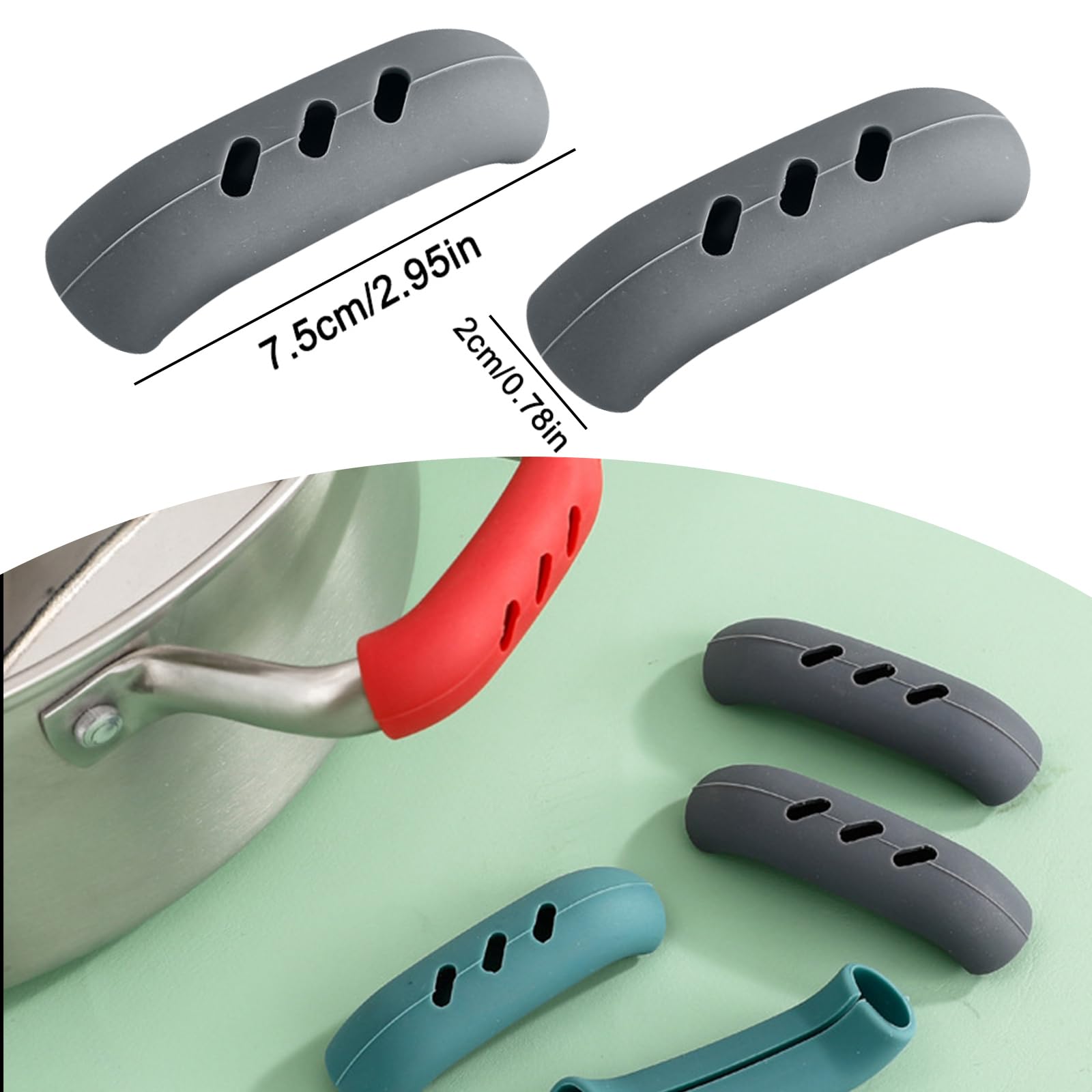 6Pcs Silicone Assist Handle Holder Grip, Cast Iron Skillet Handle Covers Heat Resistant, Non Slip Pot Grip Handle Sleeve, Hot Handle Holder Wok for Frying Pans Griddles (Green,Grey,Red)