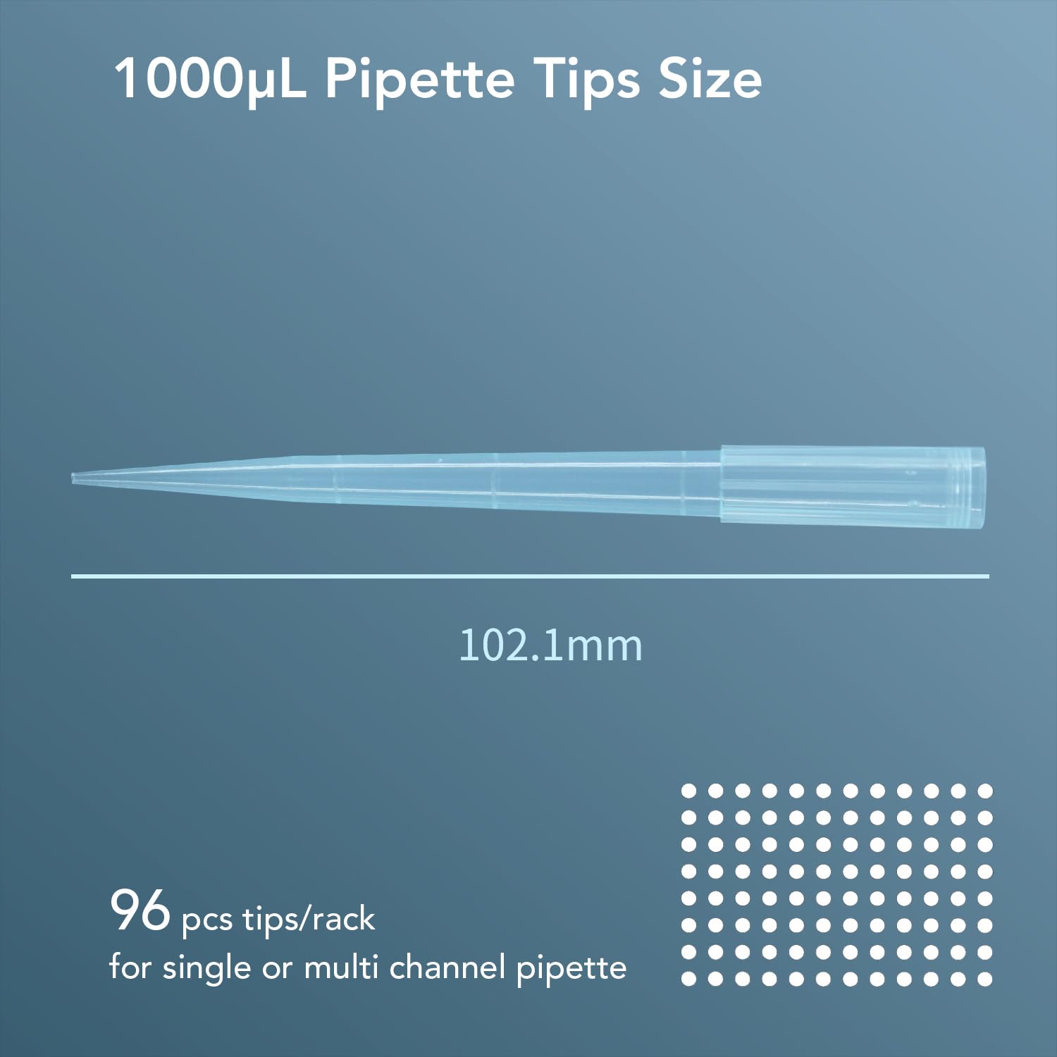 VISOSCI 1000ul Pipette Tips - Universal Pipette Tips - Racked, RNase/DNase Free & Pyrogen Safe, Blue, 96 Tips/Rack