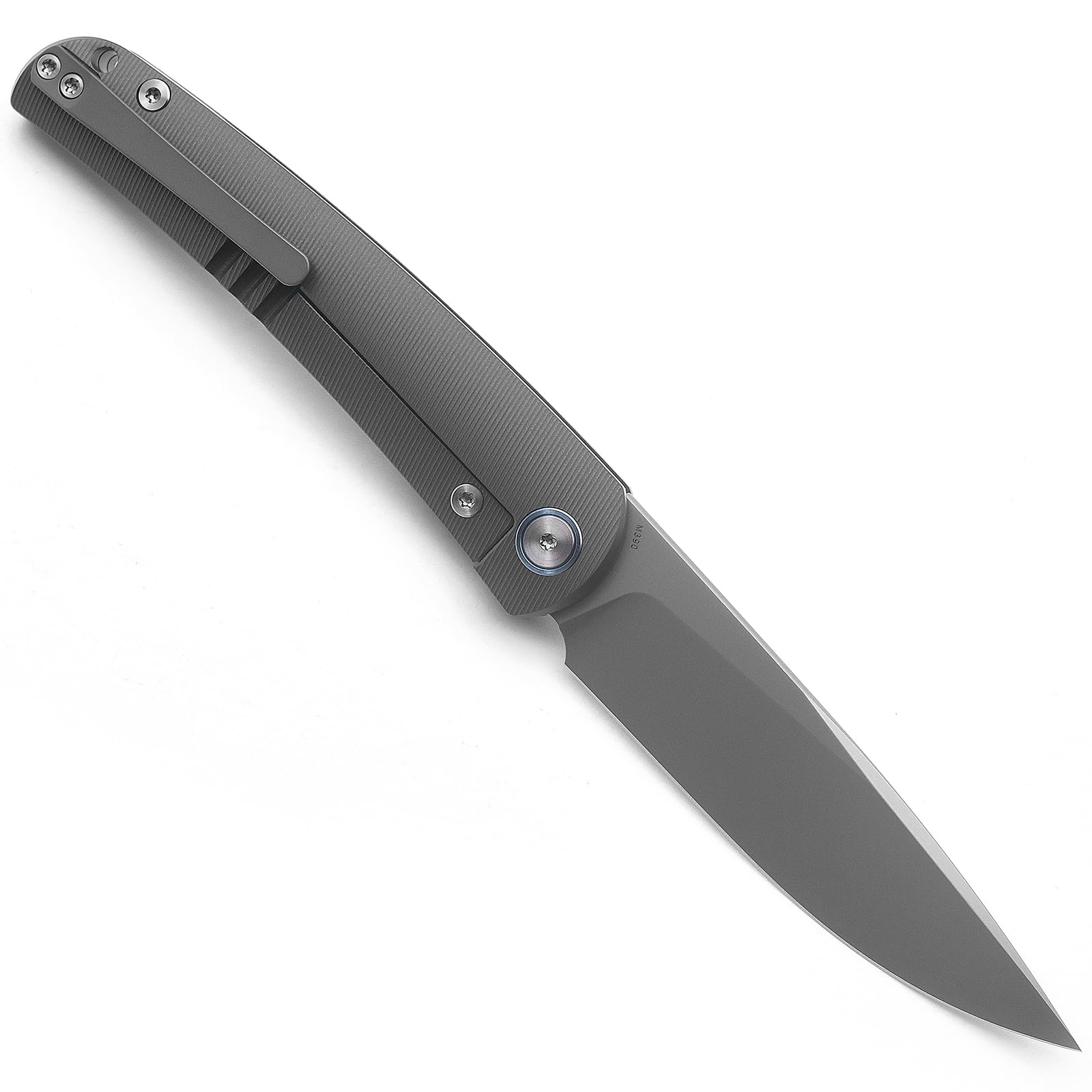 Miguron Knives M Akri Front Flipper Folding Knife 3.75" M390 Blade Dark Grey PVD Titanium Handle Camping Hiking Pocket Knife MGR-612DG