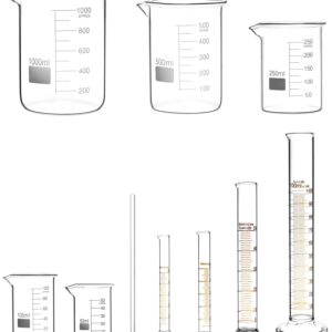 QWORK Thick Glass Measuring Beaker and Graduated Cylinder Set - Perfect for Science Labs, School Projects, and Home Labs, 50/100/ 250/500/ 1000 ml Beakers and 5/10/ 50/100 ml Cylinders