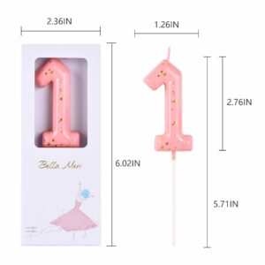 Bella Meri 2.76 Inch Classical Pink Gold 1 Number Birthday Candles, Gold Number Candles, Cake Number Candles, Party Celebration