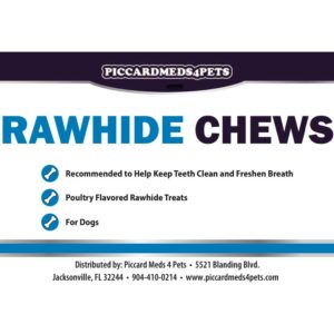 PICCARDMEDS4PETS Rawhide Dental Chews, Poultry Flavored Treats for LG Dogs 26lbs-50lbs.