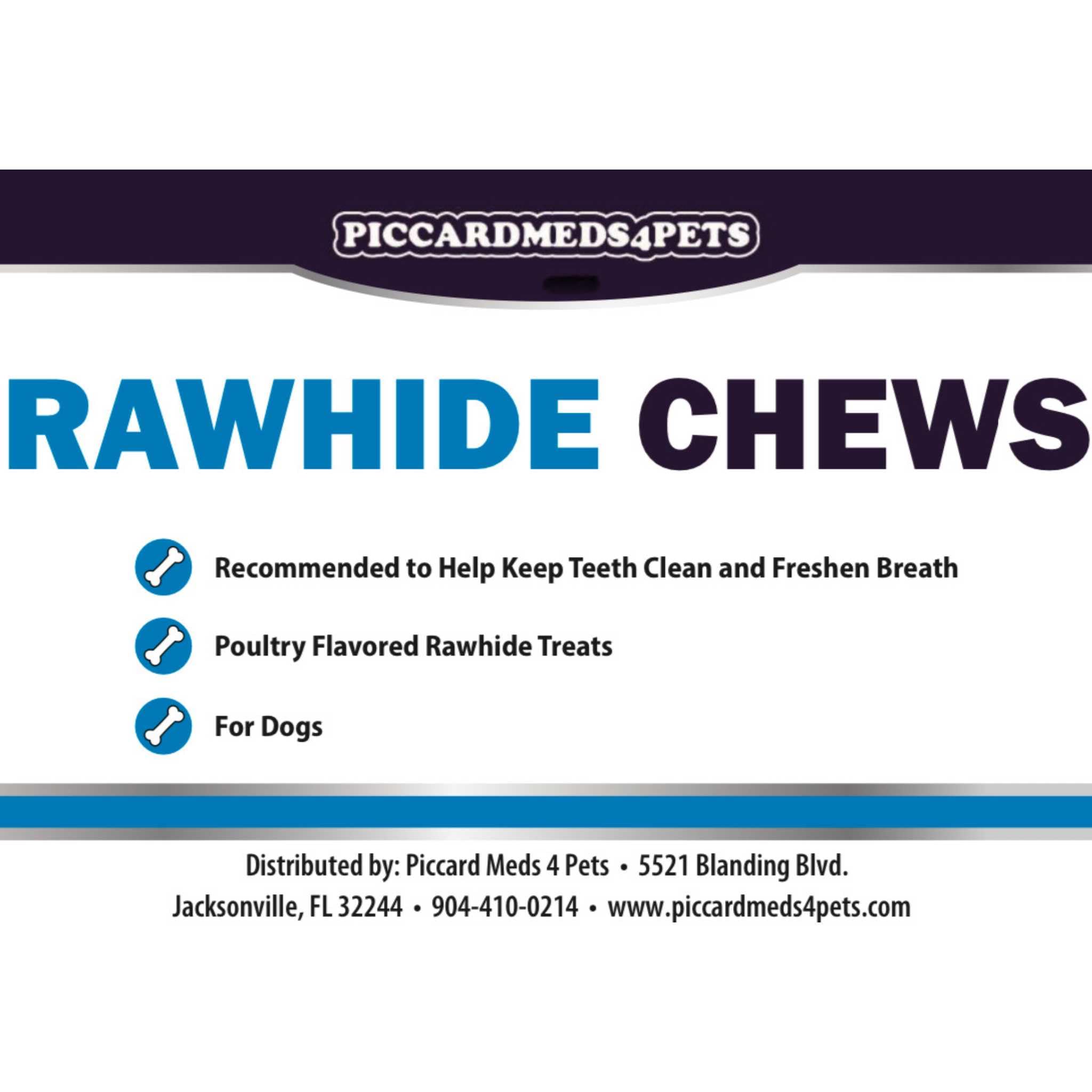 PICCARDMEDS4PETS Rawhide Dental Chews, Poultry Flavored Treats for LG Dogs 26lbs-50lbs.