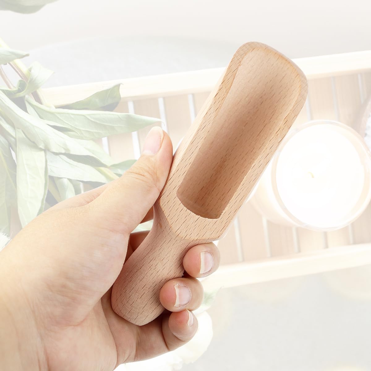 1 Pcs Wooden Spoons, 5.5 In Natural Beech Wood Bath Salt Scoop for Flour, Bath Salt, Sugar, Cereal, Coffee and More