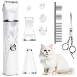 cat grooming clippers kit for matted hair, bautrium 3 in 1 electric pet hair trimmer for thick hair, heavy coat butt shaver cordless cat razor claw fur trimmer for dogs and other small animals at home