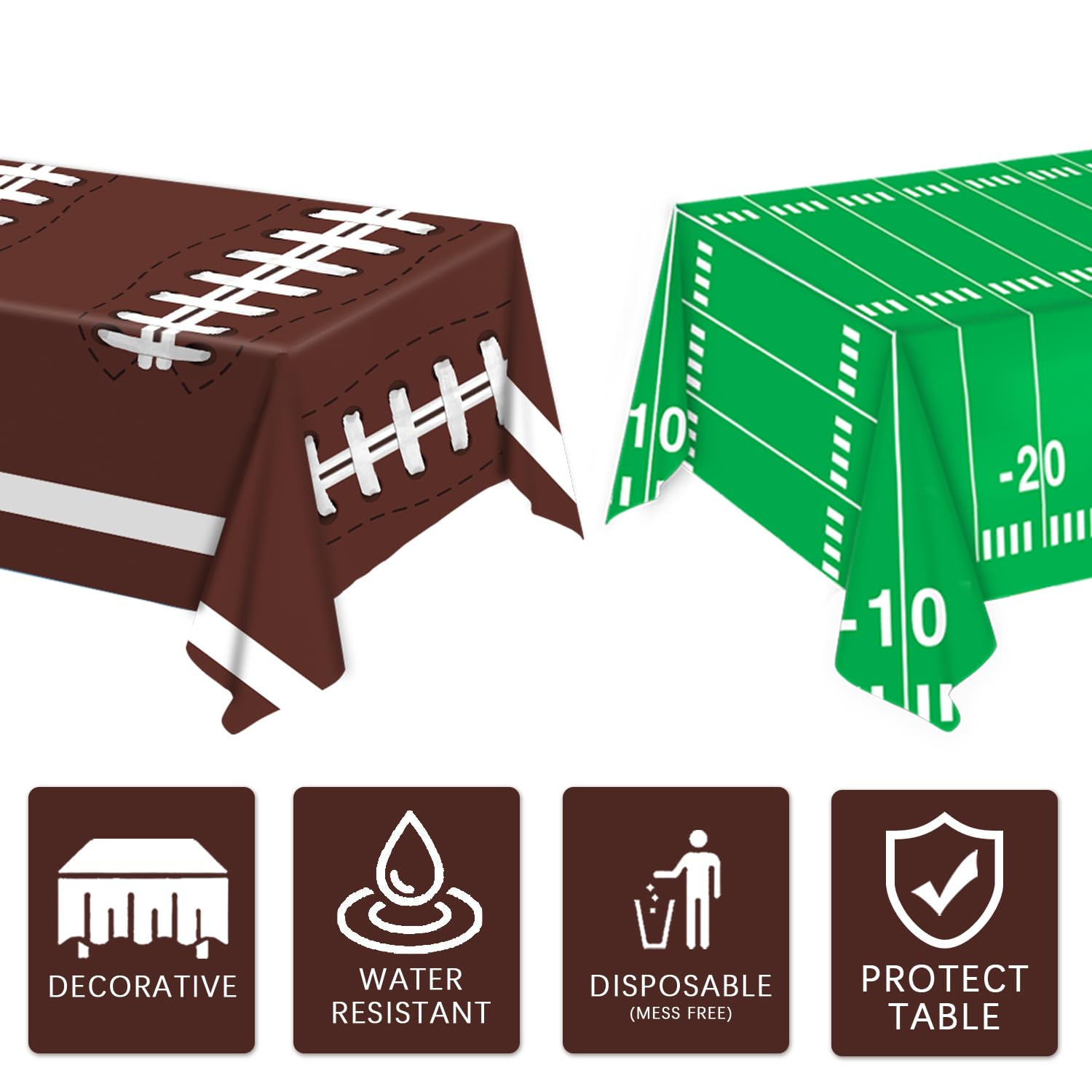 Oigco Football Party Decorations Tablecloth Disposable Plastic Touchdown Table Cover Perfect for Football Birthday Party Decorations and Gameday Tailgate Decorations 54 X 108Inch, 2 Pack