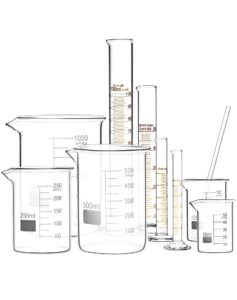 qwork thick glass measuring beaker and graduated cylinder set - perfect for science labs, school projects, and home labs, 50/100/ 250/500/ 1000 ml beakers and 5/10/ 50/100 ml cylinders