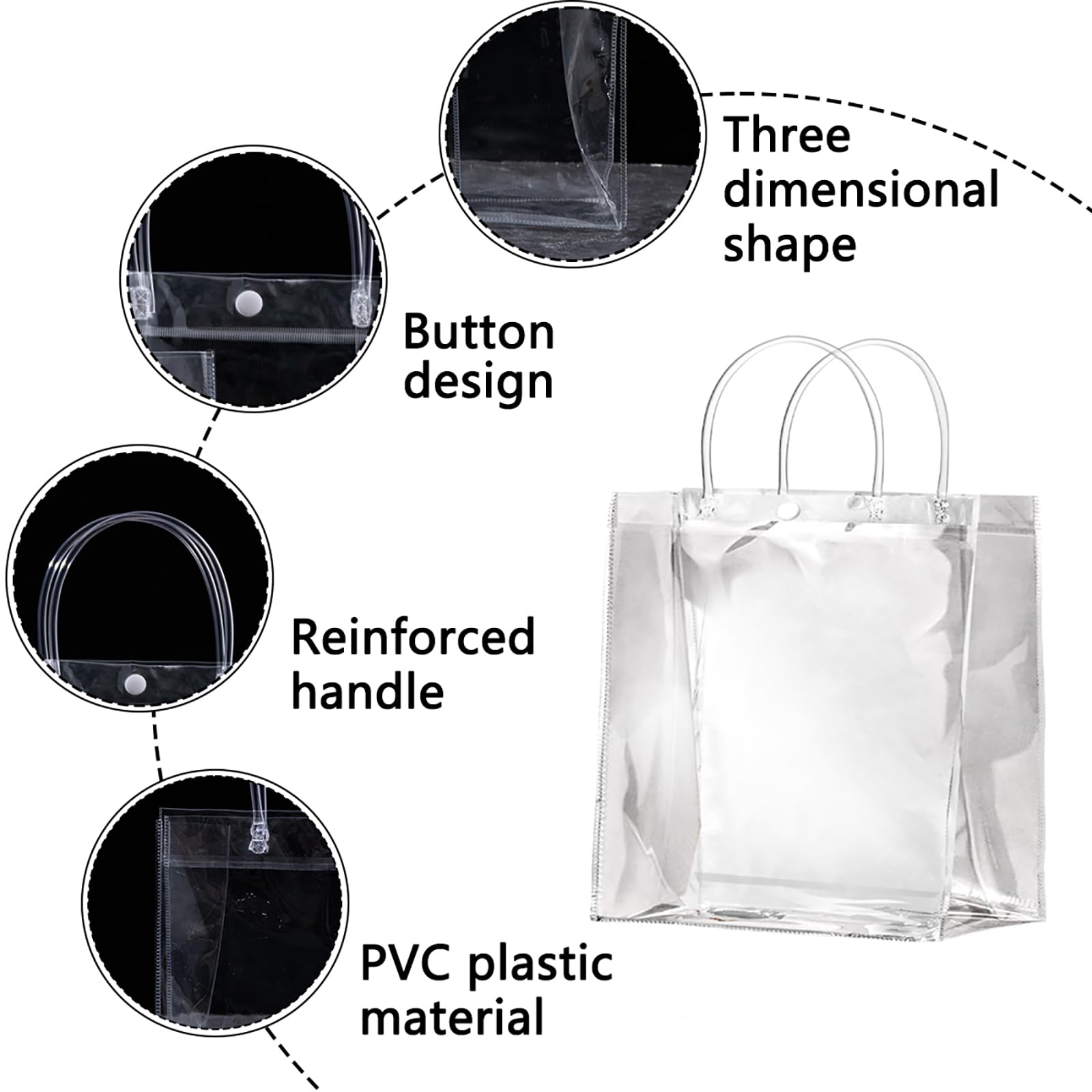 OfficeCastle 5 Pack Medium Clear Gift Bags, 8x3.1x8 Inches Clear Bags with Handles, Reusable Shopping Bags for Wedding, Baby Shower, Party Favor (20x8x20cm)