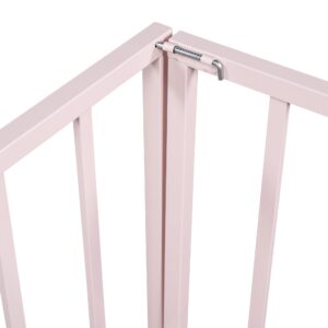 Merax Full Size Metal Floor Bed Frame with Safety Guardrails Fence and Door for Boys,Girls,Teens,Pink