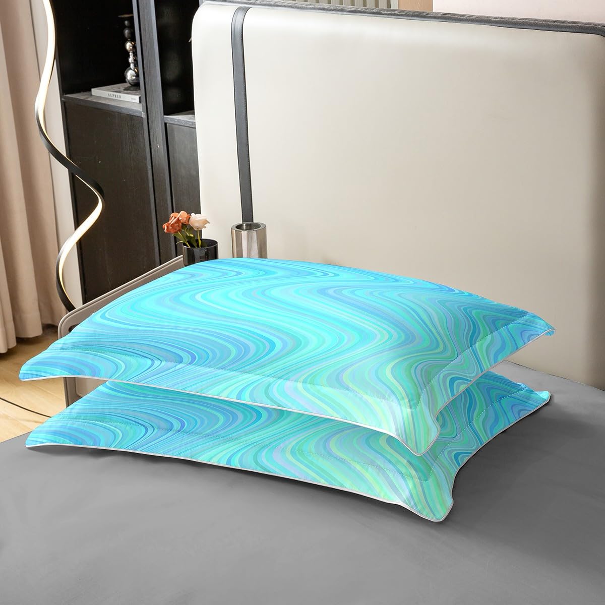 Simple Modern Duvet Cover Set 100% Natural Cotton Twin Size Abstract Ombre Blue Gradient Super Soft Bedding Set 2 PCS Ocean Waves Cotton Comforter Cover for Bedroom Decor