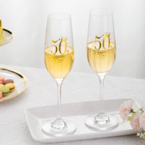 50th Wedding Anniversary Champagne Flutes Gifts 50th Anniversary Decorations Champagne Glasses Embellished with Rhinestones Couple Wedding Gifts for Anniversary, Gifts for Parents Anniversary