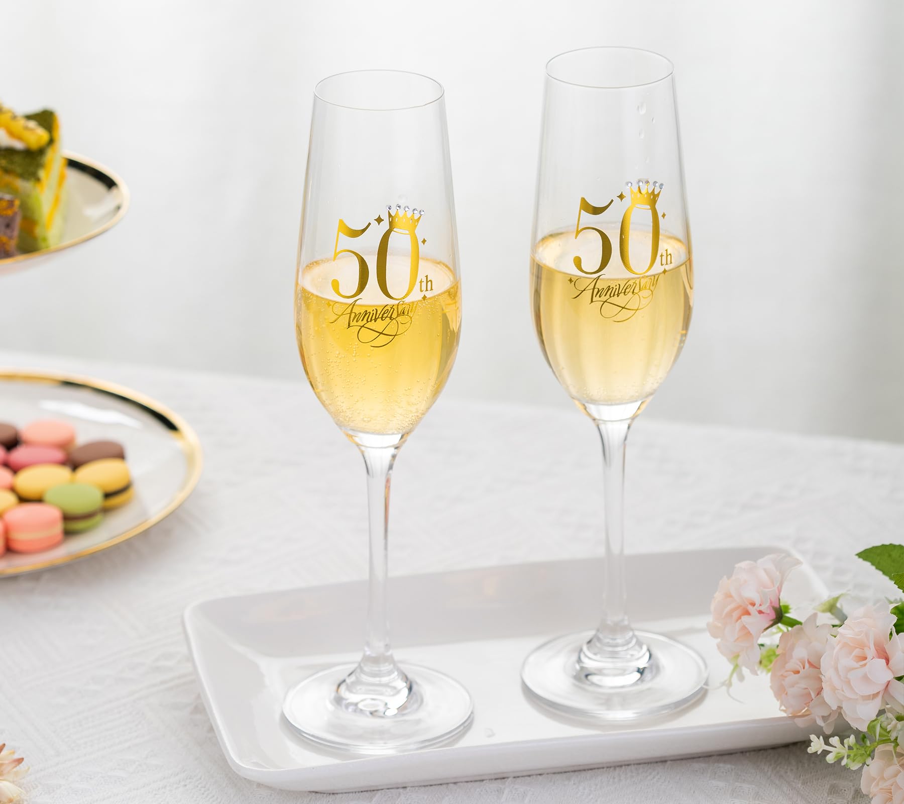 50th Wedding Anniversary Champagne Flutes Gifts 50th Anniversary Decorations Champagne Glasses Embellished with Rhinestones Couple Wedding Gifts for Anniversary, Gifts for Parents Anniversary